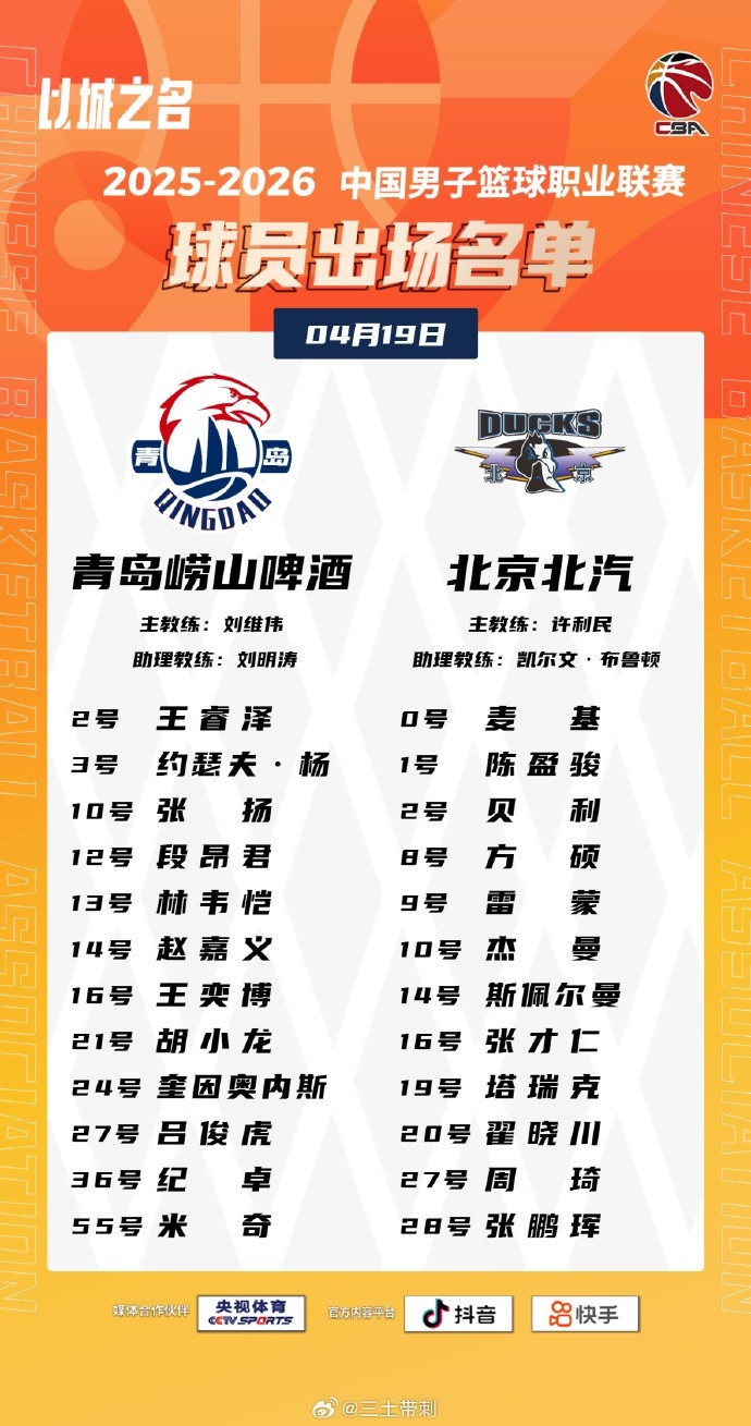 世界杯手机观看-青岛VS北京大名单：基诺内斯将迎首秀 麦基&amp;周琦出战 范子铭轮休